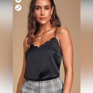 Lulus Black Satin Scalloped Cami Top